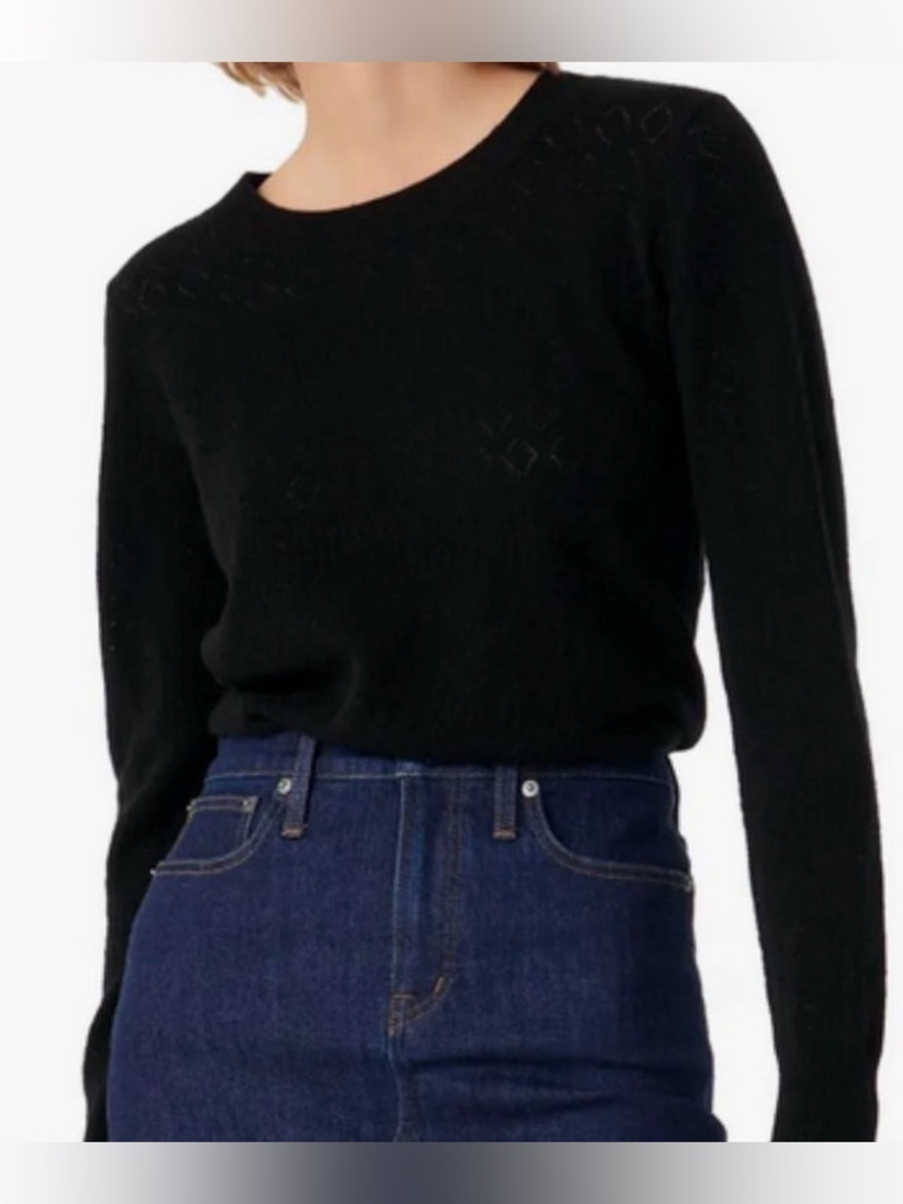 J. Crew Women's 100% Cashmere Pointelle Sweater Black Stretch Preppy Size 2XL